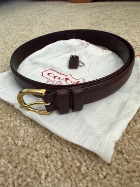 Vintage Coach Dark Brown Women’s Leather Belt Brass Buckle Dust Bag Hang Tag